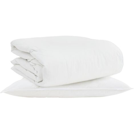Duvet 2-en-1 avec oreiller 2 pcs Blanc Plume de canard (1/5)