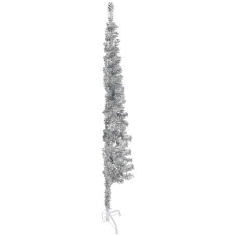 Demi Sapin de Noël Arbre de Noël artificiel mince avec support Argenté 150 cm (1/5)