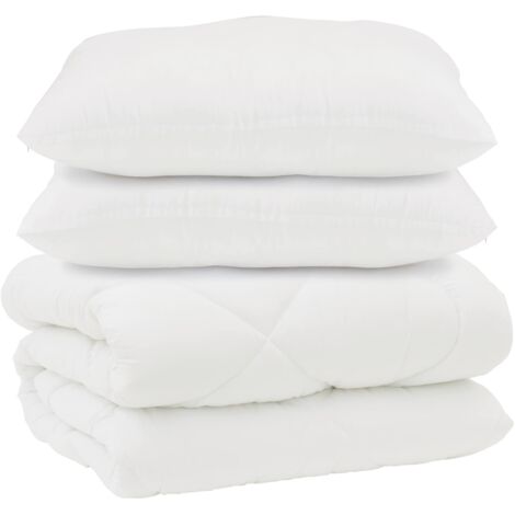 Couette avec Oreillers 3 pcs Blanc Microfibre et Plumes D'oie (1/5)