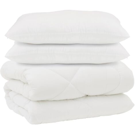 Couette avec Oreillers 3 pcs Blanc Microfibre et Plumes D'oie (1/5)
