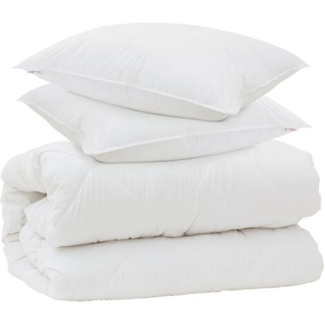 Couette avec Oreillers avec oreiller 3 pcs Blanc Microfibre (1/5)