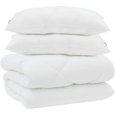 Couette avec Oreillers 3 pcs Blanc Microfibre et Plumes D'oie (1/5)