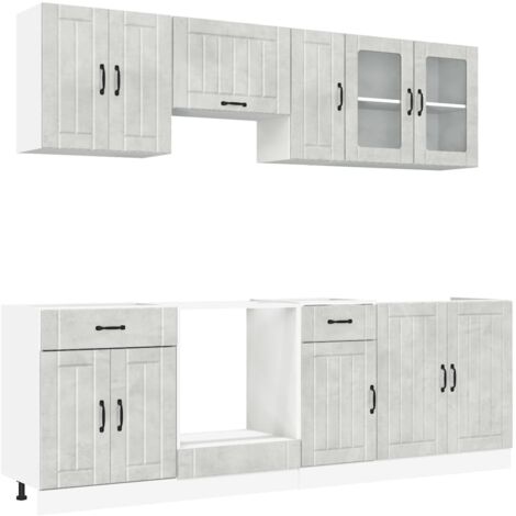 Ensemble de 8 meubles de cuisine  Meuble de cuisine "Lucca" en bois d'ingénierie gris béton