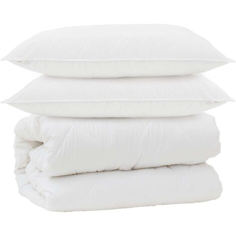 Couette avec Oreillers avec oreiller 3 pcs Blanc Microfibre (1/5)
