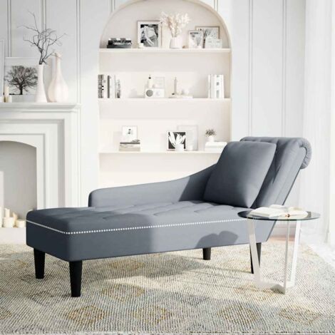 Fauteuil relax Fauteuil long et coussin et accoudoir droit gris foncé velours (1/5)