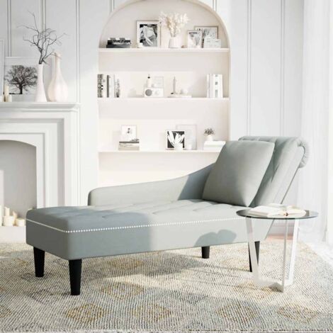 Fauteuil relax Fauteuil long et coussin et accoudoir droit gris clair velours (1/5)