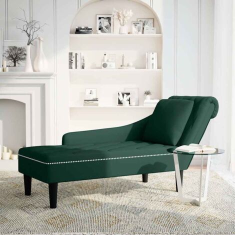 Fauteuil relax Fauteuil long et coussin et accoudoir droit vert foncé velours (1/5)