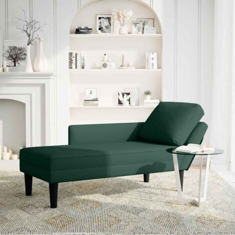 Fauteuil relax Fauteuil long et coussin et accoudoir droit vert foncé velours (1/5)