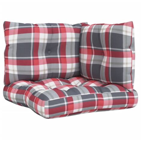 Coussins de palette lot de 3 motif à carreaux rouge tissu (1/5)