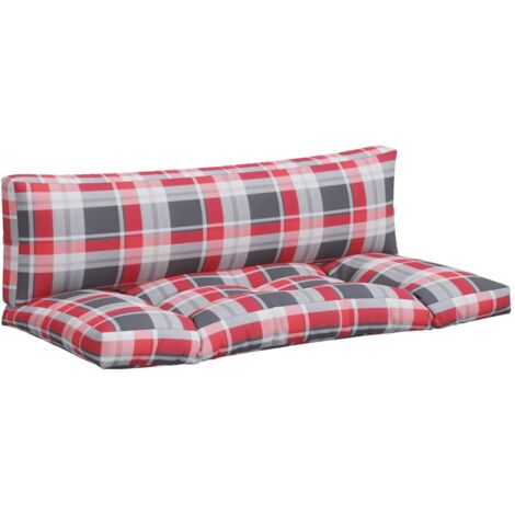 Coussins de palette 2 pcs carreaux rouges tissu (1/5)