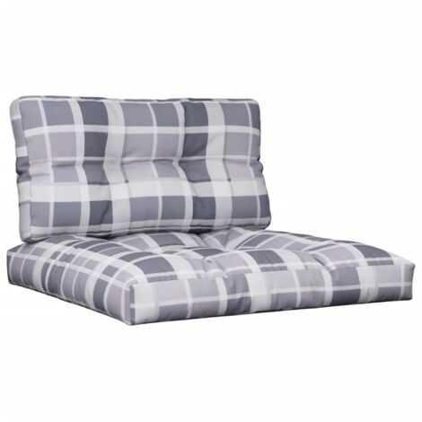 Coussins de palette lot de 2 motif à carreaux gris tissu (1/5)