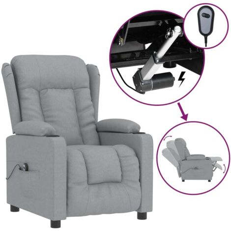 Fauteuil relax  Fauteuil inclinable électrique Gris clair Tissu