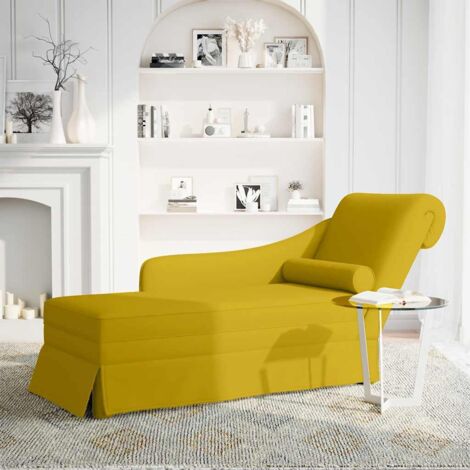 Fauteuil relax Fauteuil long avec traversin et accoudoir droit jaune velours (1/5)