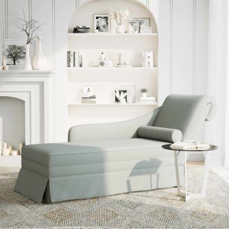 Fauteuil relax Fauteuil long et traversin accoudoir droit gris clair velours (1/5)