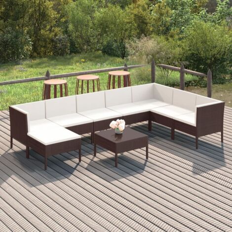 9 pcs Salon de jardin Salon d'extérieur Ensemble Meuble de Jardin Mobilier d'Extérieur avec coussins Résine tressée Marron XFNRX545154 (1/5)