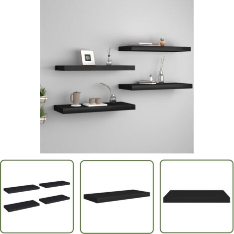 The Living Store Étagères murales flottantes 4 pcs noir 60x23,5x3,8 cm MDF - Étagères Murales - Étagères Flottantes - Décoration Murale - Rangement Mural - Meubles Noirs (1/5)