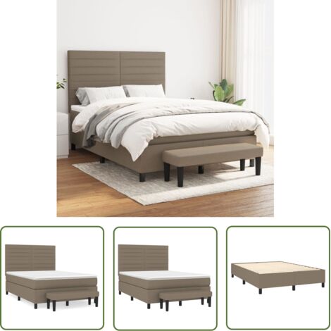The Living Store Sommier à lattes de lit avec matelas Taupe 140x200 cm Tissu - Lit Plateforme - Lit Double - Matelas À Ressorts Ensachés - Têtière Ajustable - Banc Rangement (1/5)