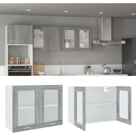Armoire vitrée suspendue, Armoire de cuisine, Meuble haut Cuisine Sonoma gris 80x31x60cm Bois ingénierie MJU45481 (1/5)