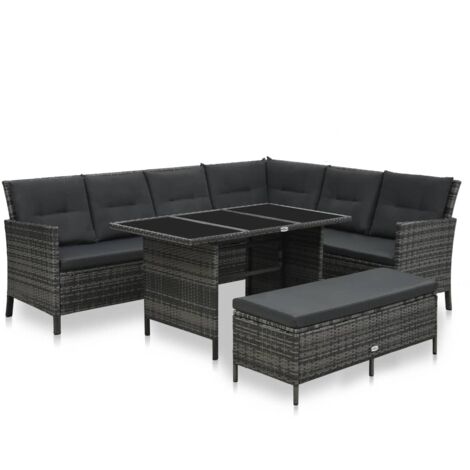 Salon de jardin 3 pcs,Mobilier de terrasse,Table et Chaise pour Relax avec coussins Résine tressée Gris -YZ362716 (1/5)