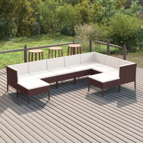 9 pcs Salon de jardin Salon d'extérieur Ensemble Meuble de Jardin Mobilier d'Extérieur avec coussins Résine tressée Marron XFNRX855778 (1/5)