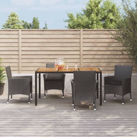 Lot de 5 Ensemble à dîner de jardin et coussins,Meubles Mobilier à dîner Noir Résine tressée -73830 (1/5)