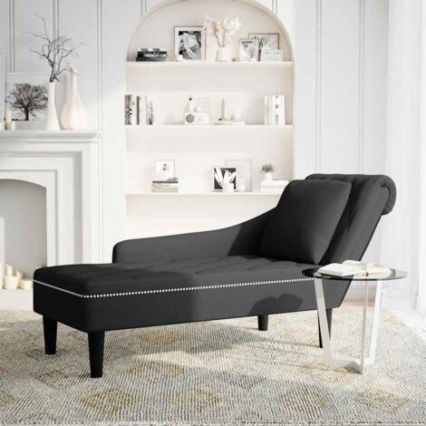 Fauteuil relax Fauteuil long avec coussin et accoudoir droit noir velours (1/5)