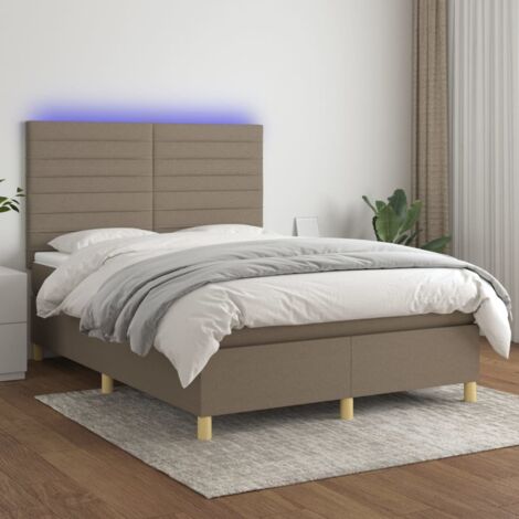 Sommier Tapissier + Matelas + LED,Lit adulte Simple Durable Taupe 140x200 cm Tissu -12309 (1/5)