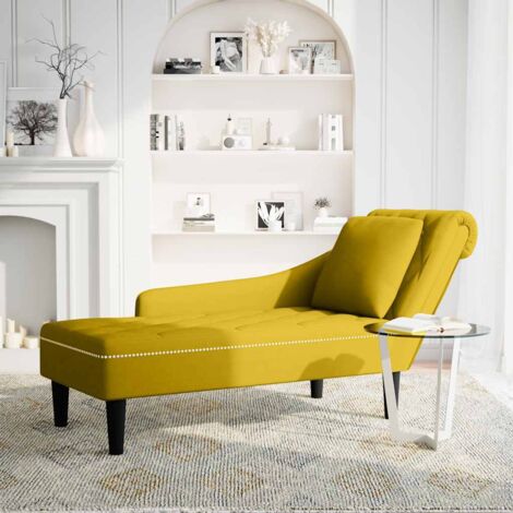 Fauteuil relax Fauteuil long avec coussin et accoudoir droit jaune velours (1/5)