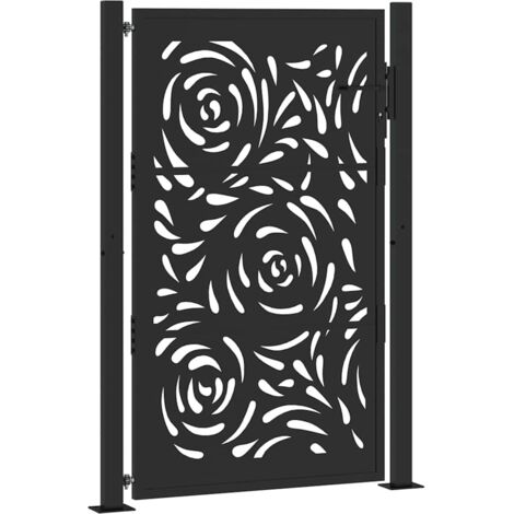 Portail de jardin noir 100x150 cm en acier avec motif flamme (1/5)