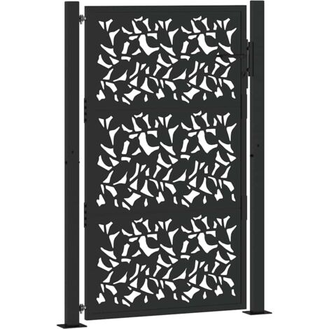 Portail de jardin noir 100x150 cm en acier avec motif feuille (1/5)