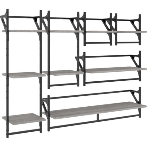 Ensemble d'étagères murales avec barres 6 pcs Étagères flottantes sonoma gris (1/5)