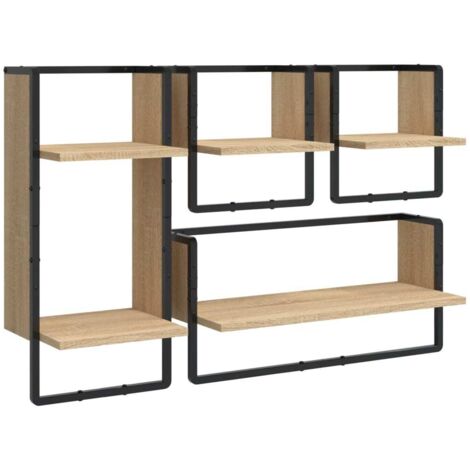 Ensemble d'étagères murales avec barres 4 pcs Étagères flottantes chêne sonoma (1/5)