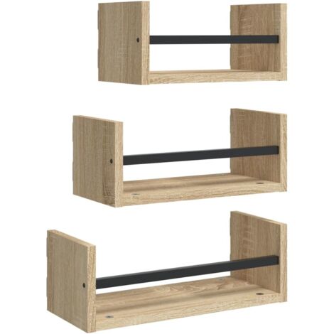 Ensemble d'étagères murale Étagère flottantes 3 pièces avec barres Chêne Sonoma Bois d'ingénierie (1/5)