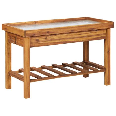 Table de jardin Table d'extérieur avec dessus en zinc Bois solide d'acacia (1/5)