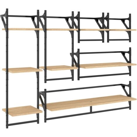 Ensemble d'étagères murales avec barres 6 pcs Étagères flottantes chêne sonoma (1/5)