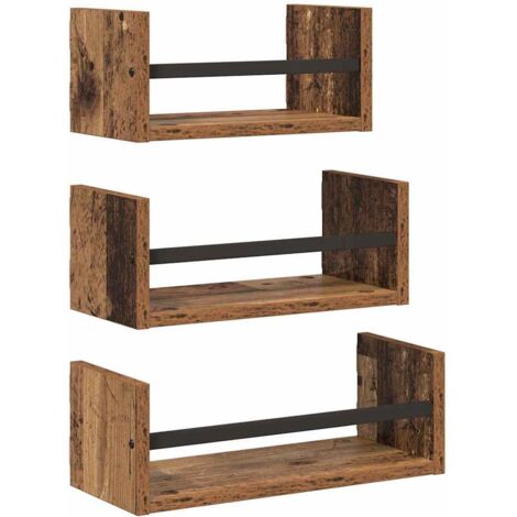 Ensemble d'étagères murales 3 pcs Étagères flottantes Bois Ancien 40x16x14cm (1/5)