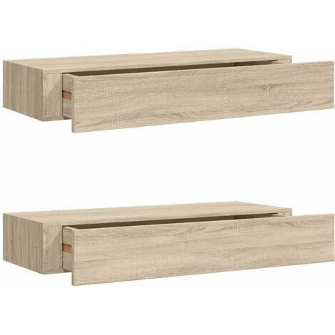 Étagères à tiroirs murales 2 pcs Étagères flottantes chêne 60x23,5x10 cm MDF (1/5)