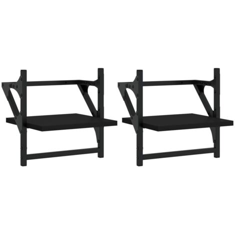 Étagères murales avec barres 2 pcs Étagères flottantes noir 30x25x30 cm (1/5)