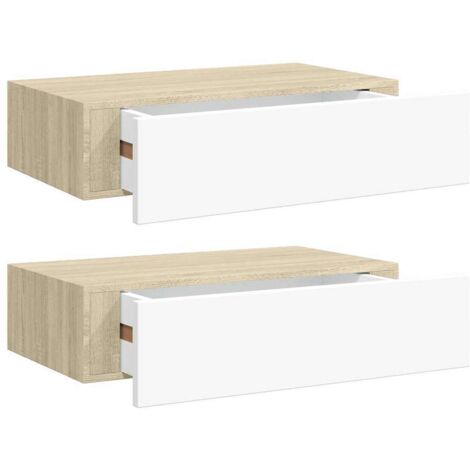 Étagères à tiroir murales 2 pcs Étagères flottantes Chêne et blanc 40x23,5x10cm MDF (1/5)