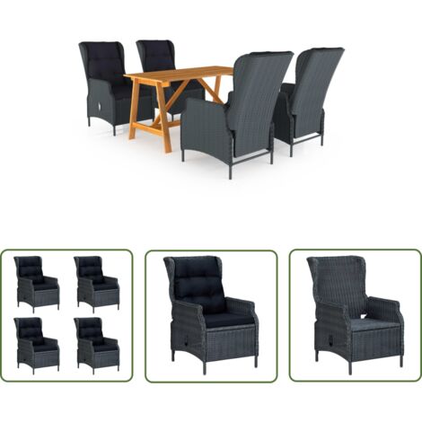 The Living Store Ensemble à manger de jardin 5 pcs Gris foncé - Salon De Jardin - Mobilier De Jardin - Set De Jardin - Table De Jardin - Chaises De Jardin (1/5)