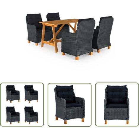 The Living Store Ensemble à manger de jardin 5 pcs Gris foncé - Salon De Jardin - Mobilier De Jardin - Table De Jardin - Chaises De Jardin - Acacia (1/5)