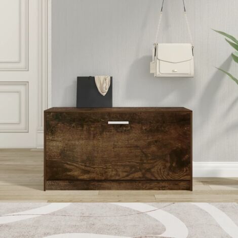 Banc à chaussures, Meuble d'entrée, Banc de Rangement Chêne fumé 80x24x45 cm Bois d'ingénierie NKK88178 BonneVie (1/5)