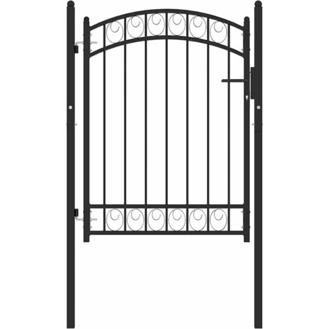 Portail de clôture Emmen avec partie supérieure cintrée, acier 100 x 98,5 cm, noir (1/5)