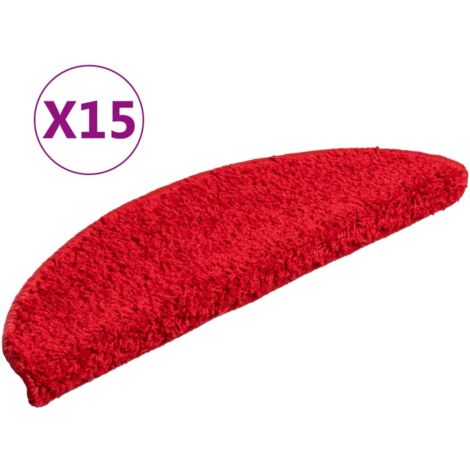 Tapis d'escalier 15 pièces 56 x 17 x 3 cm Rouge Demi-rond (1/5)
