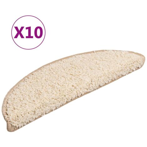 Tapis d'escalier 10 pièces 56 x 17 x 3 cm Crème Demi-rond (1/5)