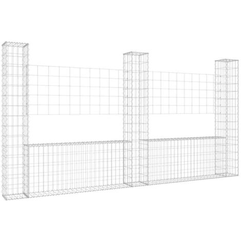 Panier de gabion en forme de U avec 3 poteaux Fer 260x20x150 cm (1/5)