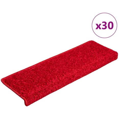 Tapis d'escalier 30 pièces 65 x 21 x 4 cm Bordure rectangulaire rouge (1/5)