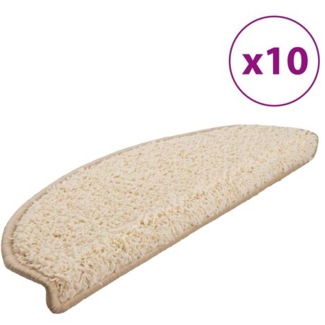 Tapis d'escalier 10 pièces 65 x 21 x 4 cm Crème Demi-rond Grand (1/5)