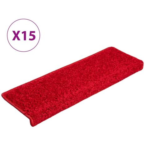 Tapis d'escalier 15 pièces 65 x 21 x 4 cm Bordure rectangulaire rouge (1/5)