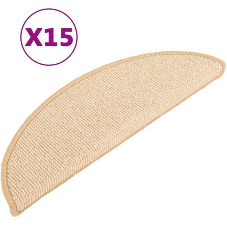 Tapis d'escalier 15 pièces 56 x 17 x 3 cm Crème Demi-rond (1/5)